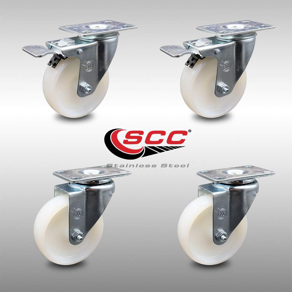 Swivel Caster with Top Locking Brake, 5 x 1.25 White Wheel, 300 lbs Capacity, Pack of 2 L829
