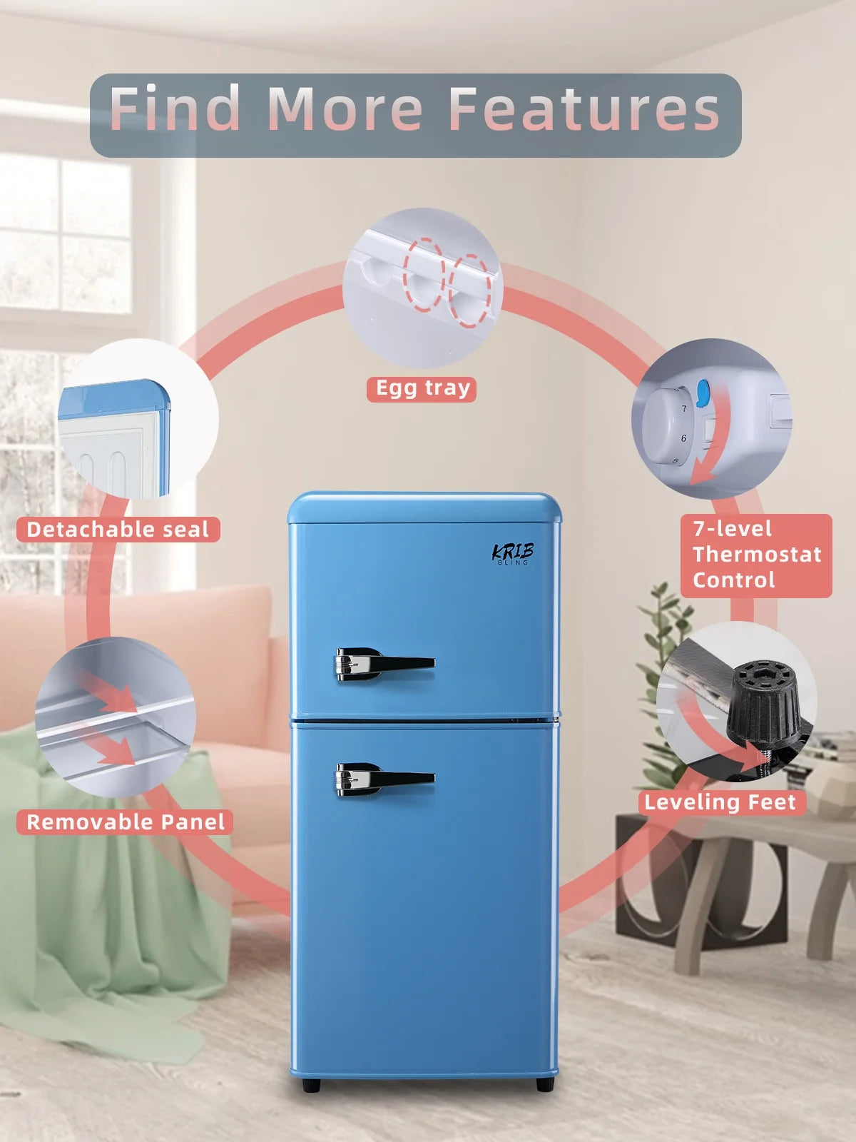 Blue 3.5 Cu.ft Compact Mini Fridge with Freezer E274