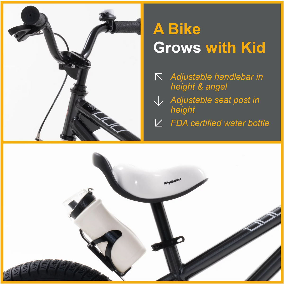 14 In Black Kids Bike with Training Wheels L7000