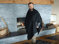 Black 100% Wool Ruana Wrap Cape I522351