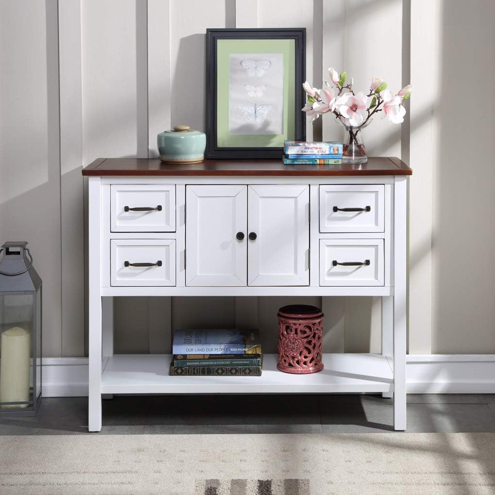 White Console Table with Doors Drawers and Bottom Open Shelf P829
