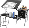 Adjustable Drafting Desk with Stool and 3 Slide Drawers B356413