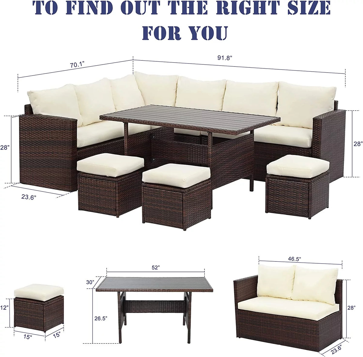 7 Piece All Weather Wicker Patio Dining Sofa Set with Ottoman L482858