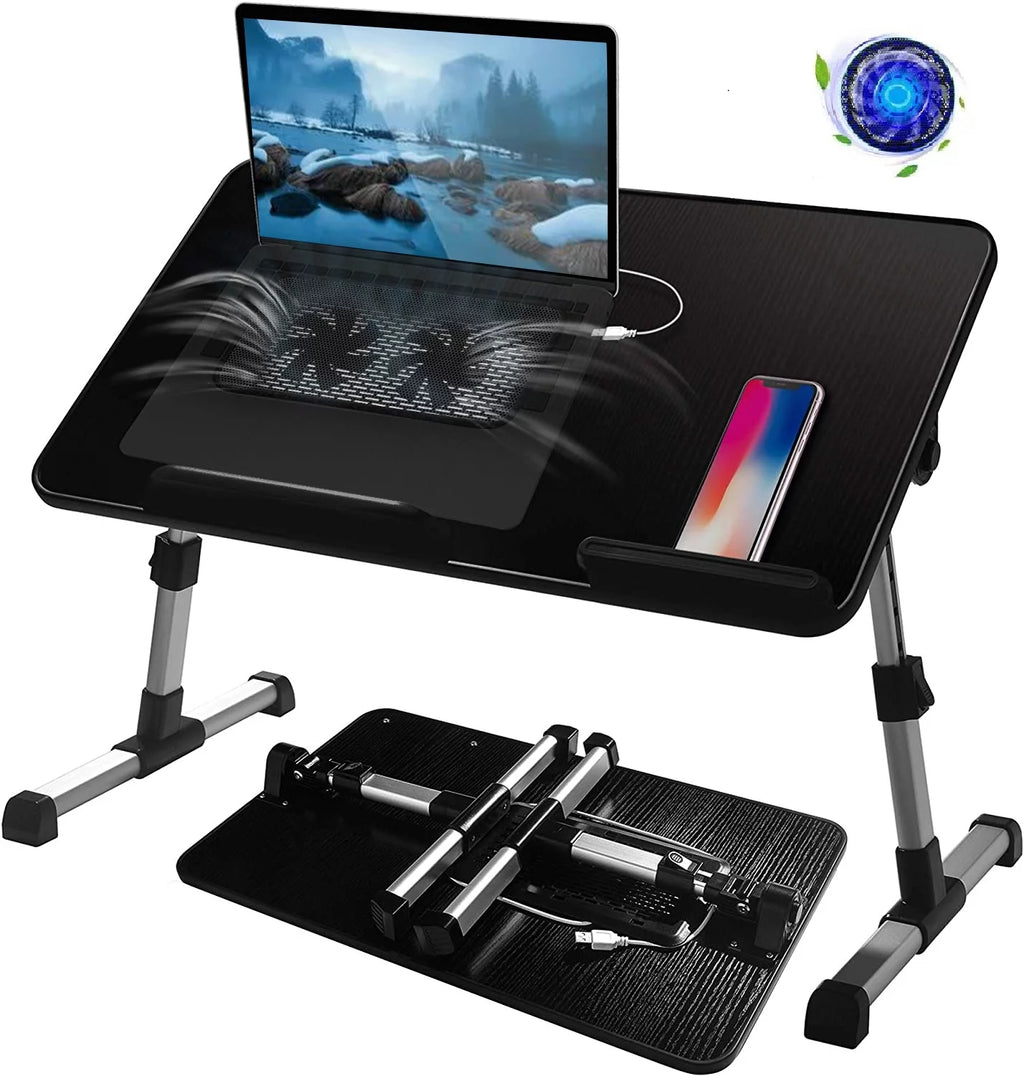 Adjustable Laptop Desk with Cooling Fan (Black) D489538