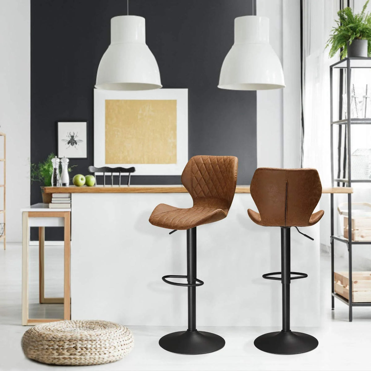 Set of 2 Adjustable PU Leather Bar Stools M814009