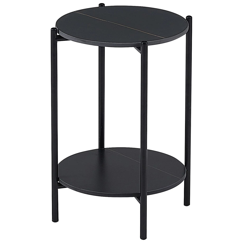 Round Marble End Table with Black Metal Frame E598151
