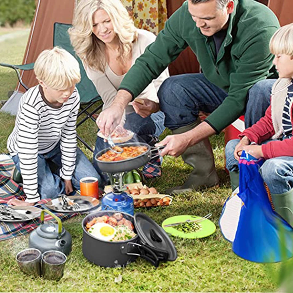 Festnight Outdoor Camping Cookware Mess Kit Pot Pan Kettle Cooking Set Tableware with Spoon Fork Cutter C4655
