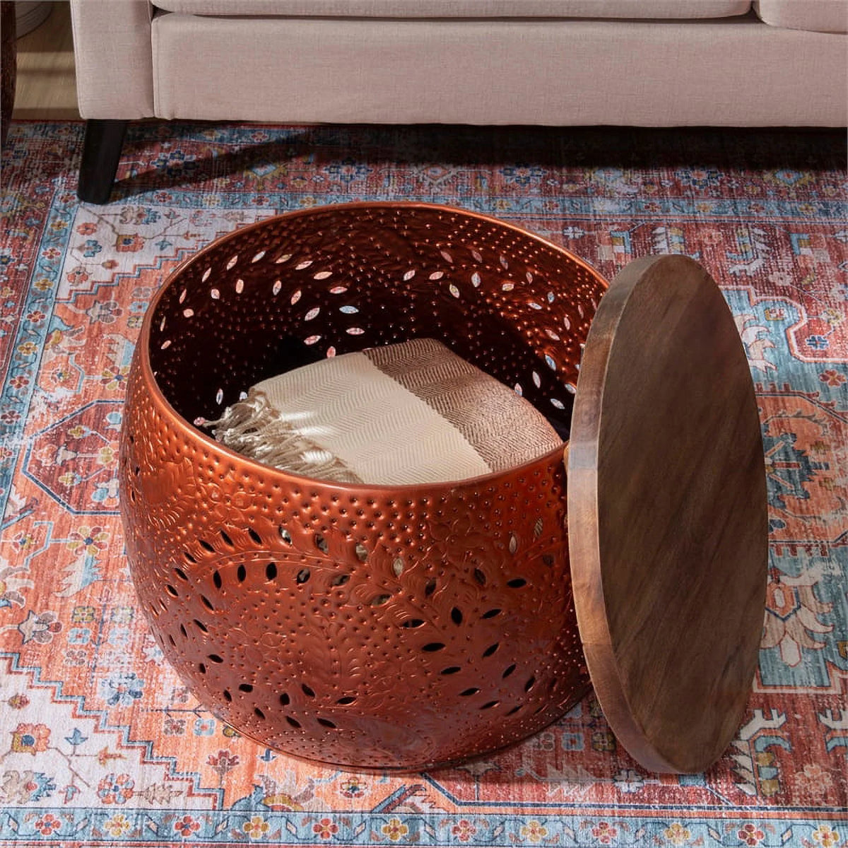 Metal and Wood Drum Table I5452