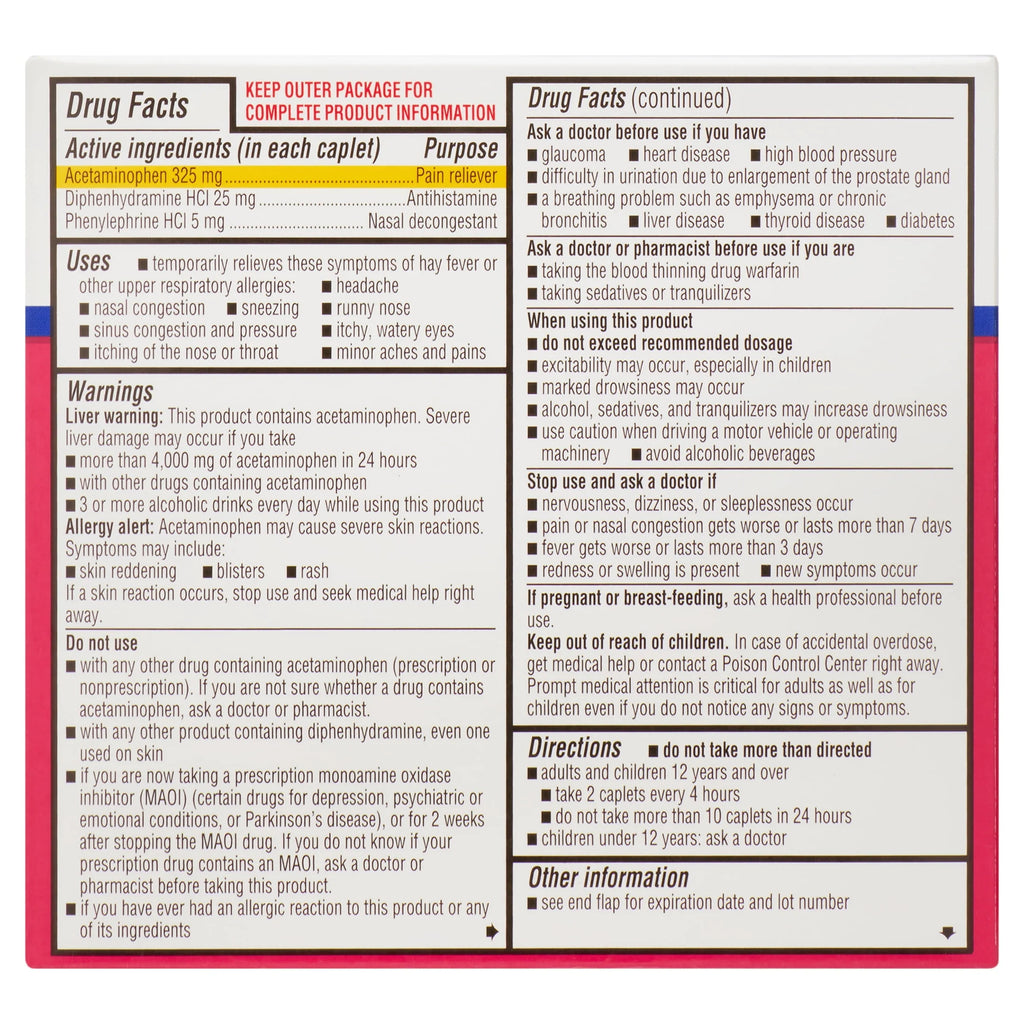 Maximum Strength Severe Allergy Plus Sinus Headache Caplets, 20 Count V432