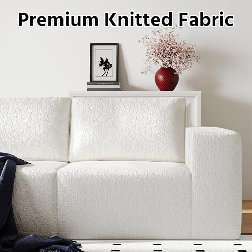 White Knit Fabric Modular Sectional Couch with L-Shape Chaise C934