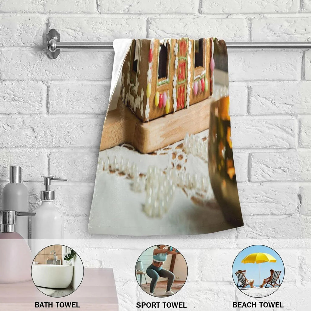 Gingerbread House Hand Towels 2 Pack, Ultra Soft Highly Absorbent Decorative Fingertip Face Towel 28x15in I774