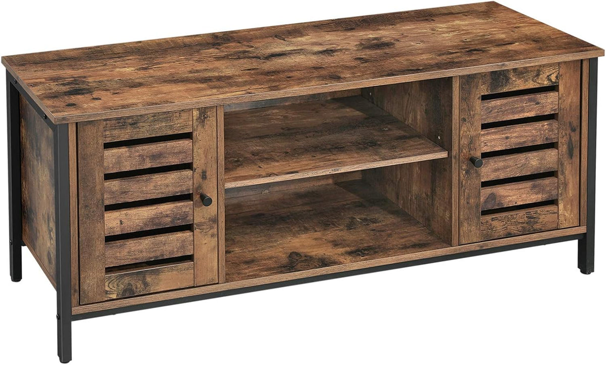 Rustic Brown TV Stand with Storage Shelves and Louvered Doors K344754