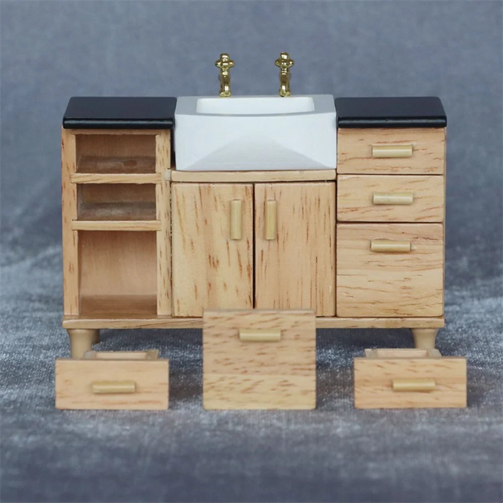 1:12 Wooden Sink Unit Cabinet Dollhouse Miniature Furniture I202