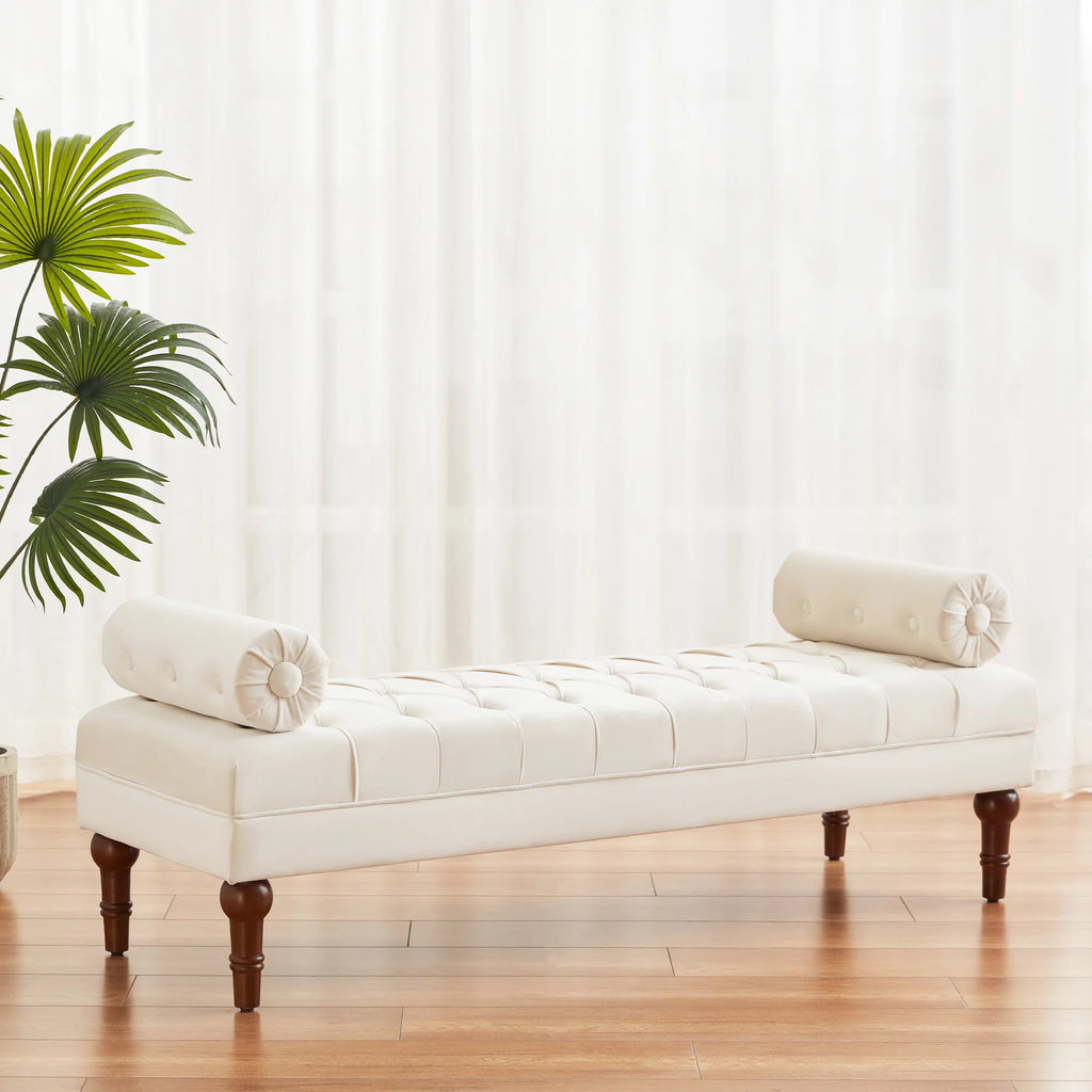 60.2" Large Size Beige Velvet Upholstered Storage Bench B425