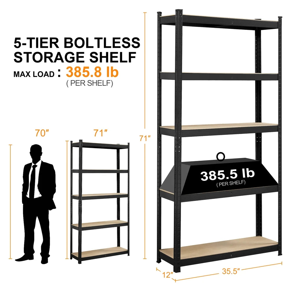 Black 5-Tier Adjustable Steel Storage Shelves C6730