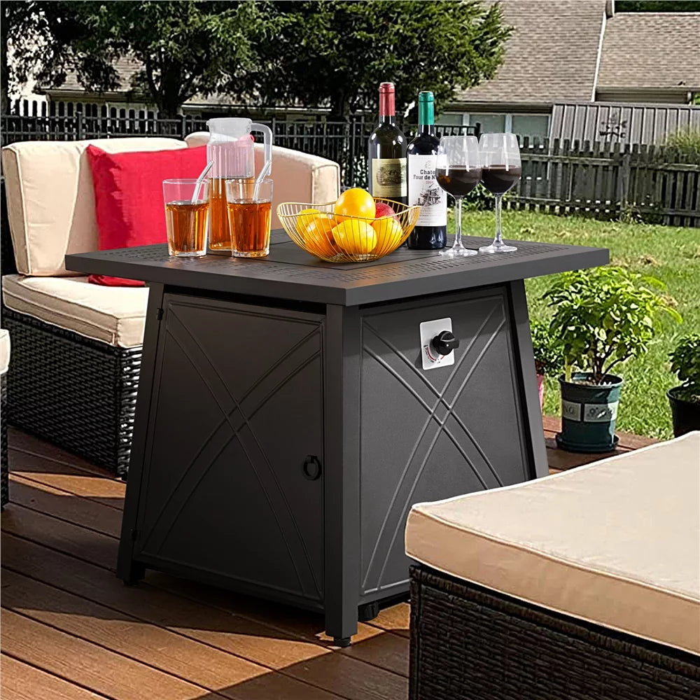 28'' Square Propane Fire Pit Table 50,000 BTU with Lid E225115
