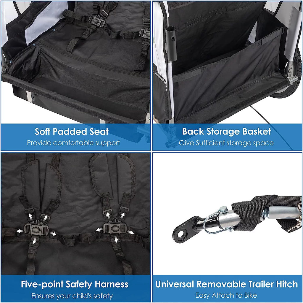 2-in-1 Bike Trailer for Kids 2 Seat A1730