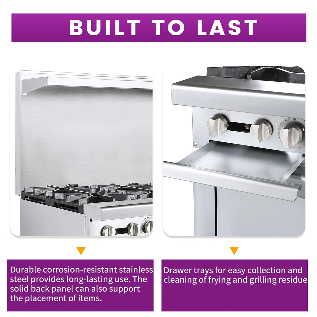 36 Commercial Gas Range Stove with 6 Burner 4.8 Cu.Ft Oven W234