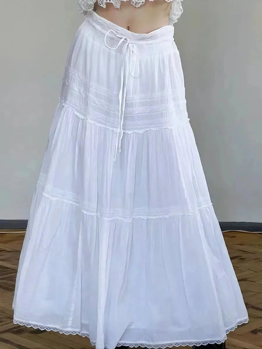 White Drawstring Midi Skirt B976390