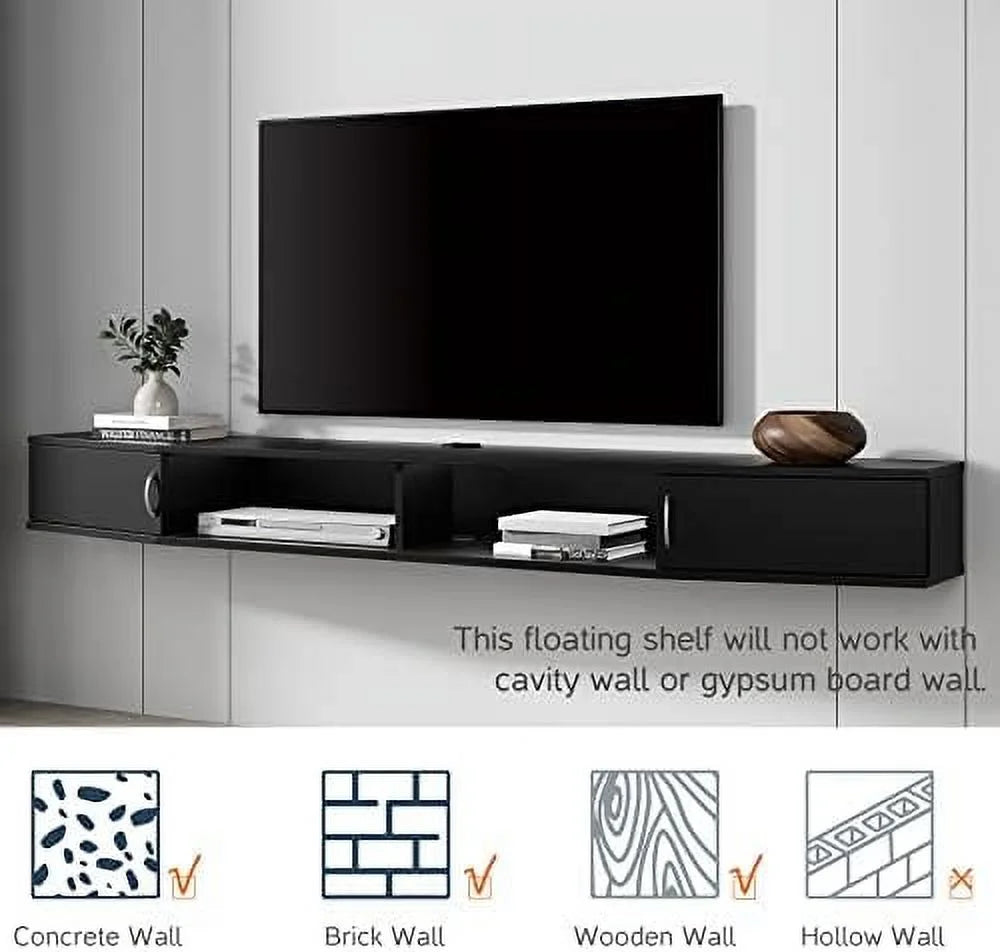 Black Wall Mounted Floating TV Stand with 16 LED Lights M3152