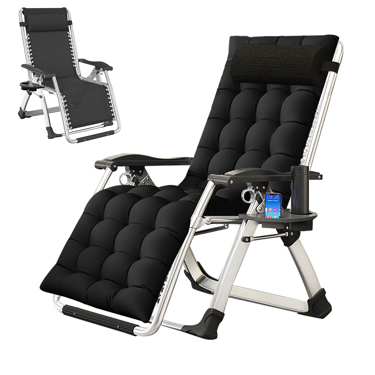 Zero Gravity Folding Lounge Chair with Cushion, Cup Holder, Pillow Y4330