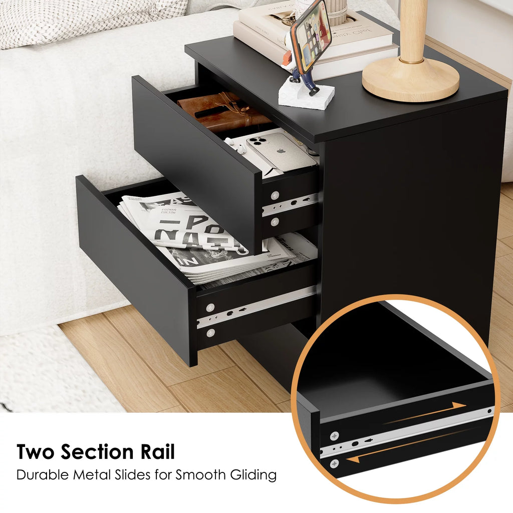 Black 3 Drawer Nightstand Set of 2 F3061