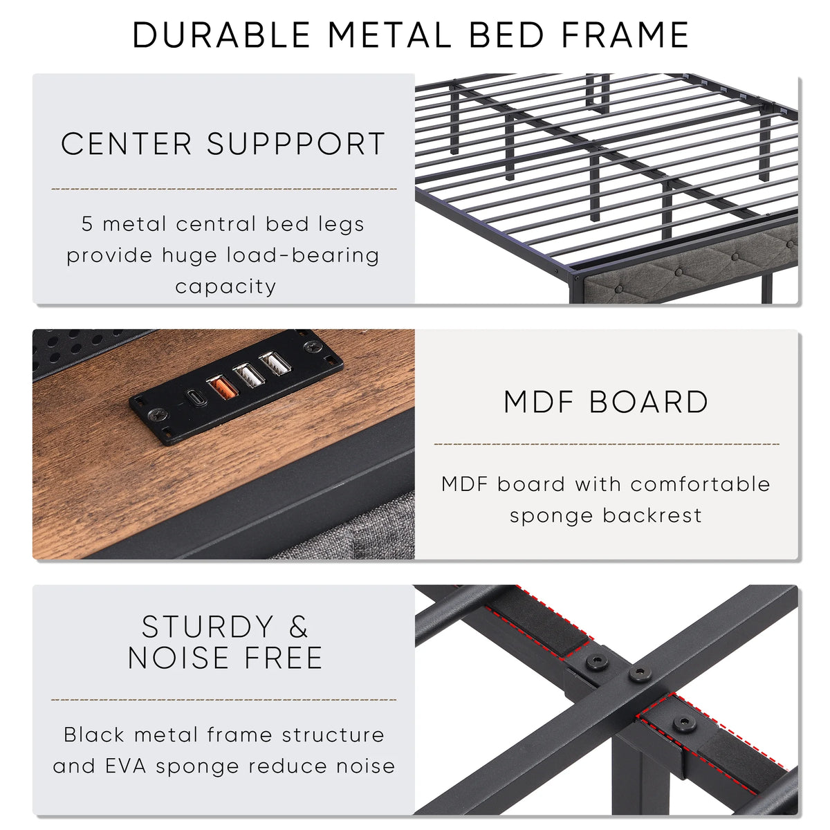 Full Size Upholstered Platform Bed Frame with USB Ports X80337