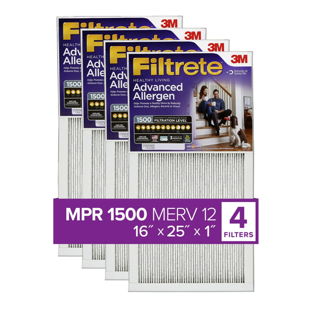 16x25x1 Air Filter MERV 12, 4 Filters N23438