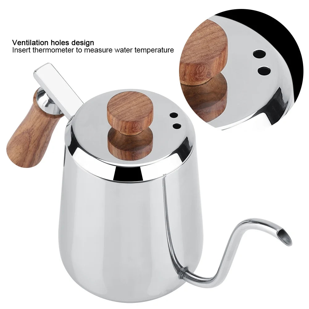 Stainless Steel Wooden Handle Gooseneck Coffee Kettle, 350ml Y441509