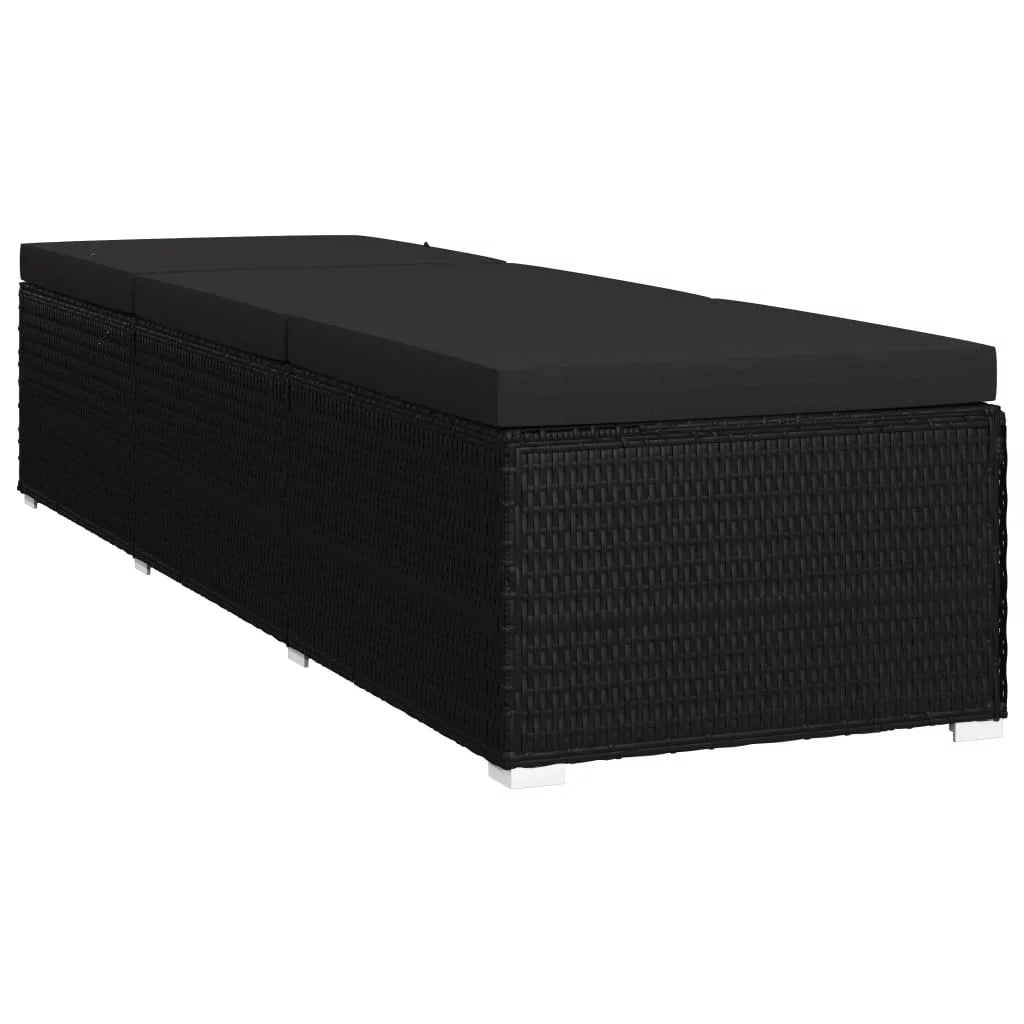 Black Poly Rattan Sun Lounger with Cushion S746266
