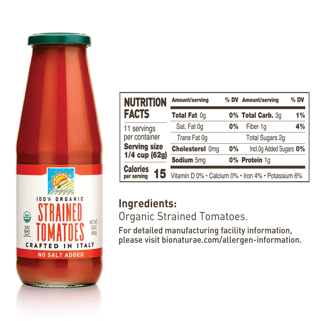 Organic Strained Tomatoes 24 Oz 6 Pack O575