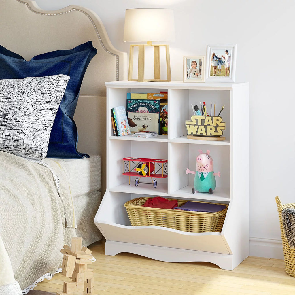 White Wood Toy Storage Cabinet with 5 Bins T89881