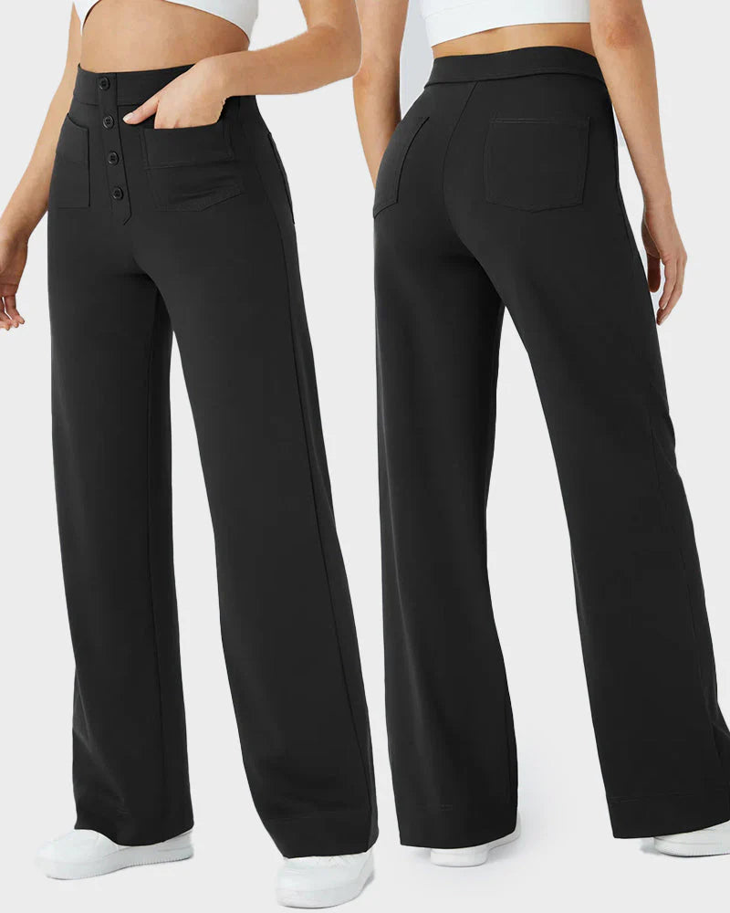 High-Waist Button Front Straight-Leg Pants B75424