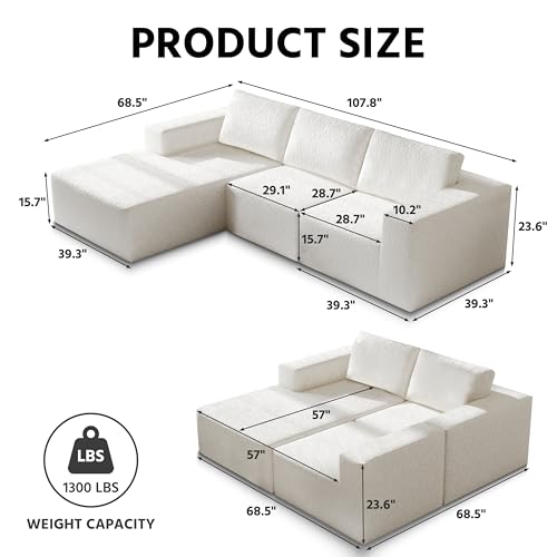 White Knit Fabric Modular Sectional Couch with L-Shape Chaise C934