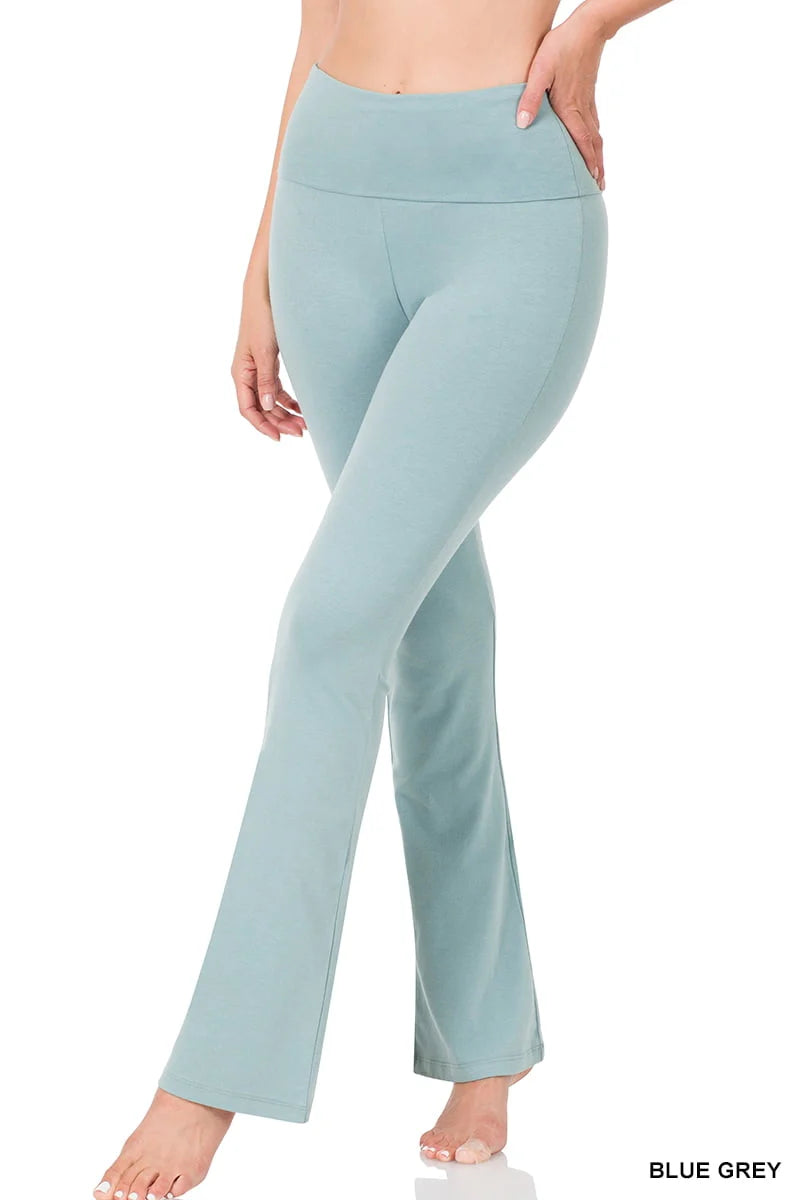 Cotton Fold-Over High Waist Bootcut Yoga Pants H9009