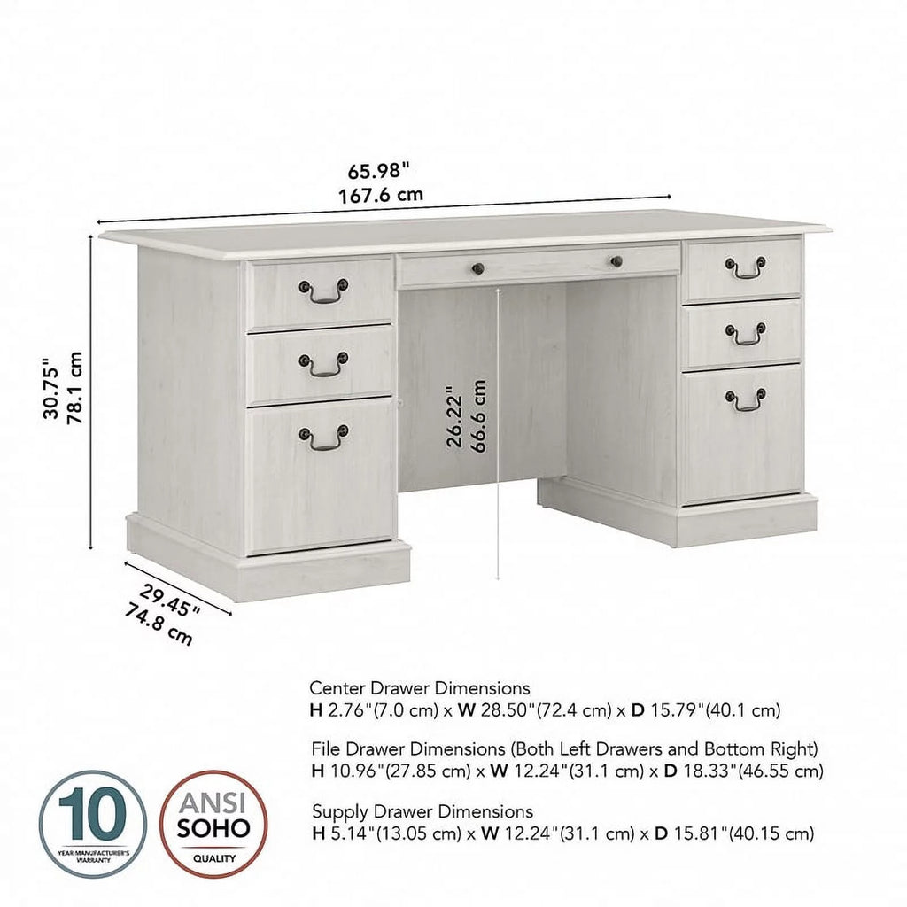 White Wood Executive Desk with Drawers Z4894