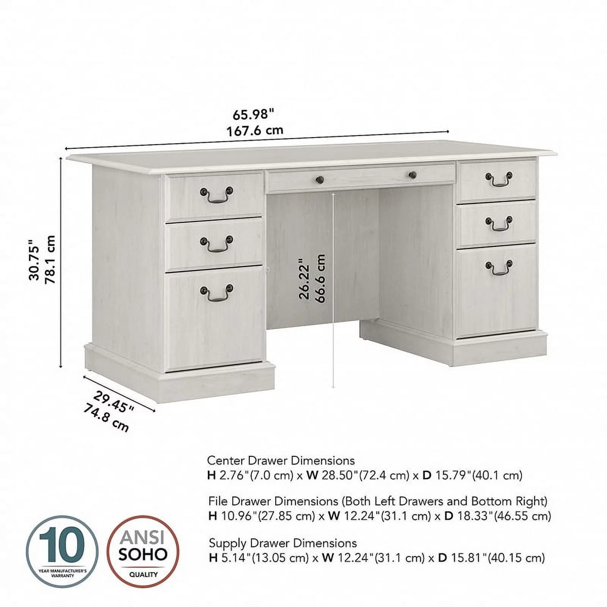 White Wood Executive Desk with Drawers Z4894