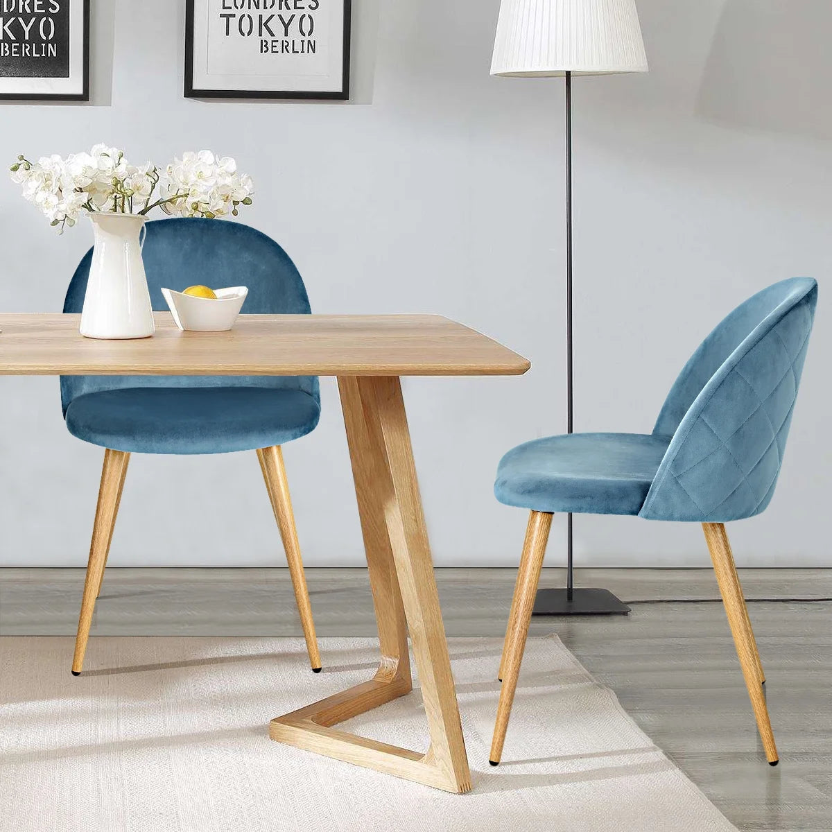 Velvet Dining Chairs Set of 2 with Backrest Blue J319024
