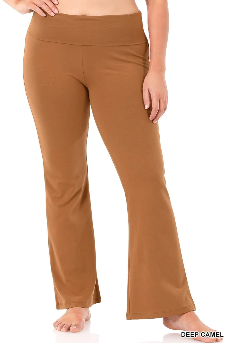 Cotton Fold-Over High Waist Bootcut Yoga Pants H9009