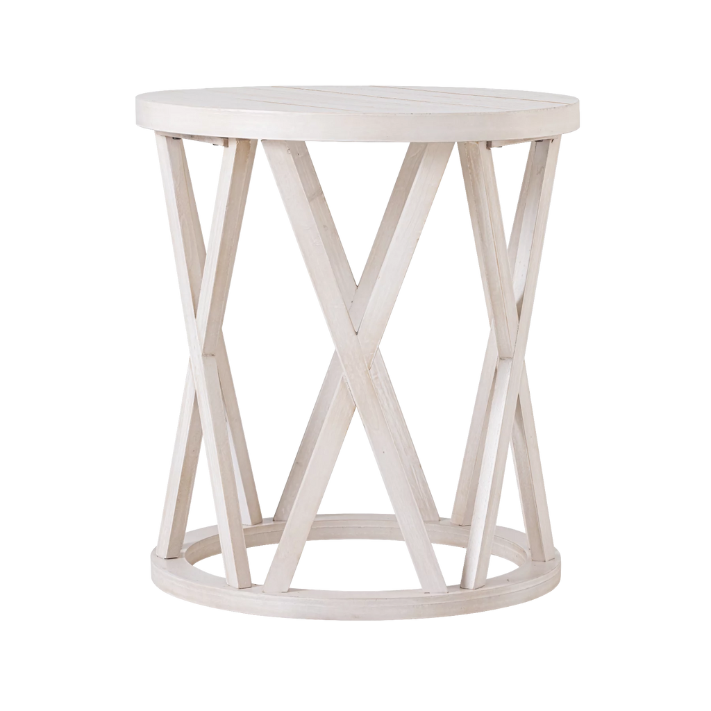 Antique White Round Wood End Table B40825
