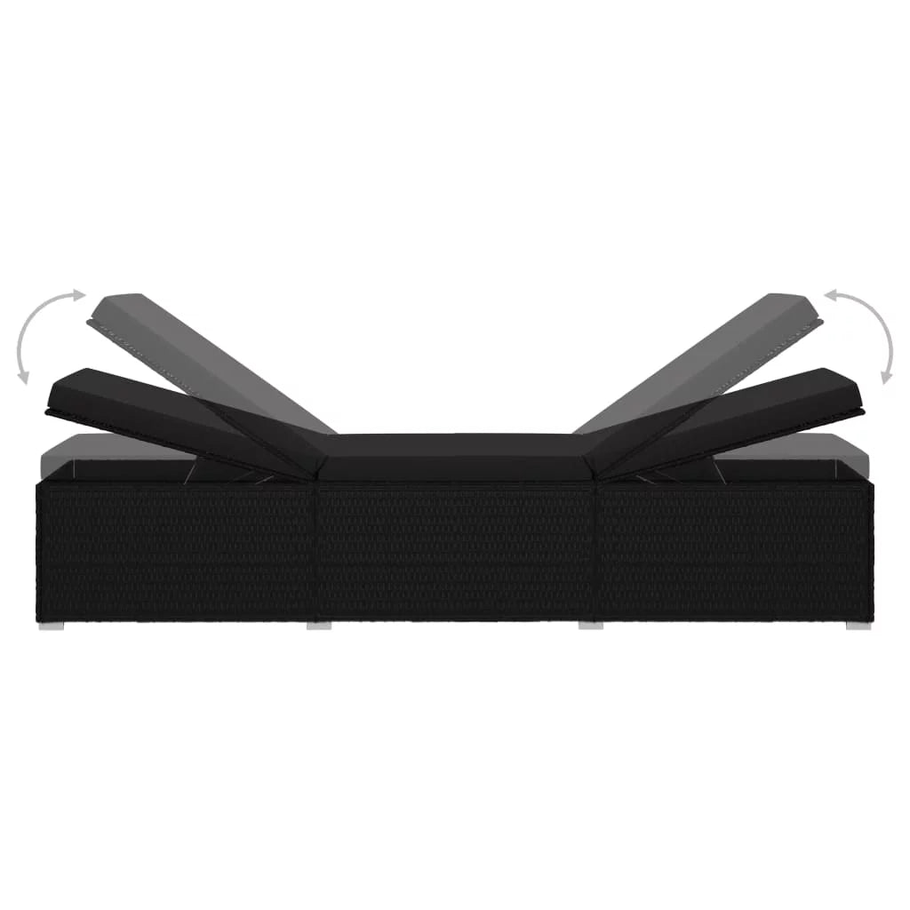 Black Poly Rattan Sun Lounger with Cushion S746266