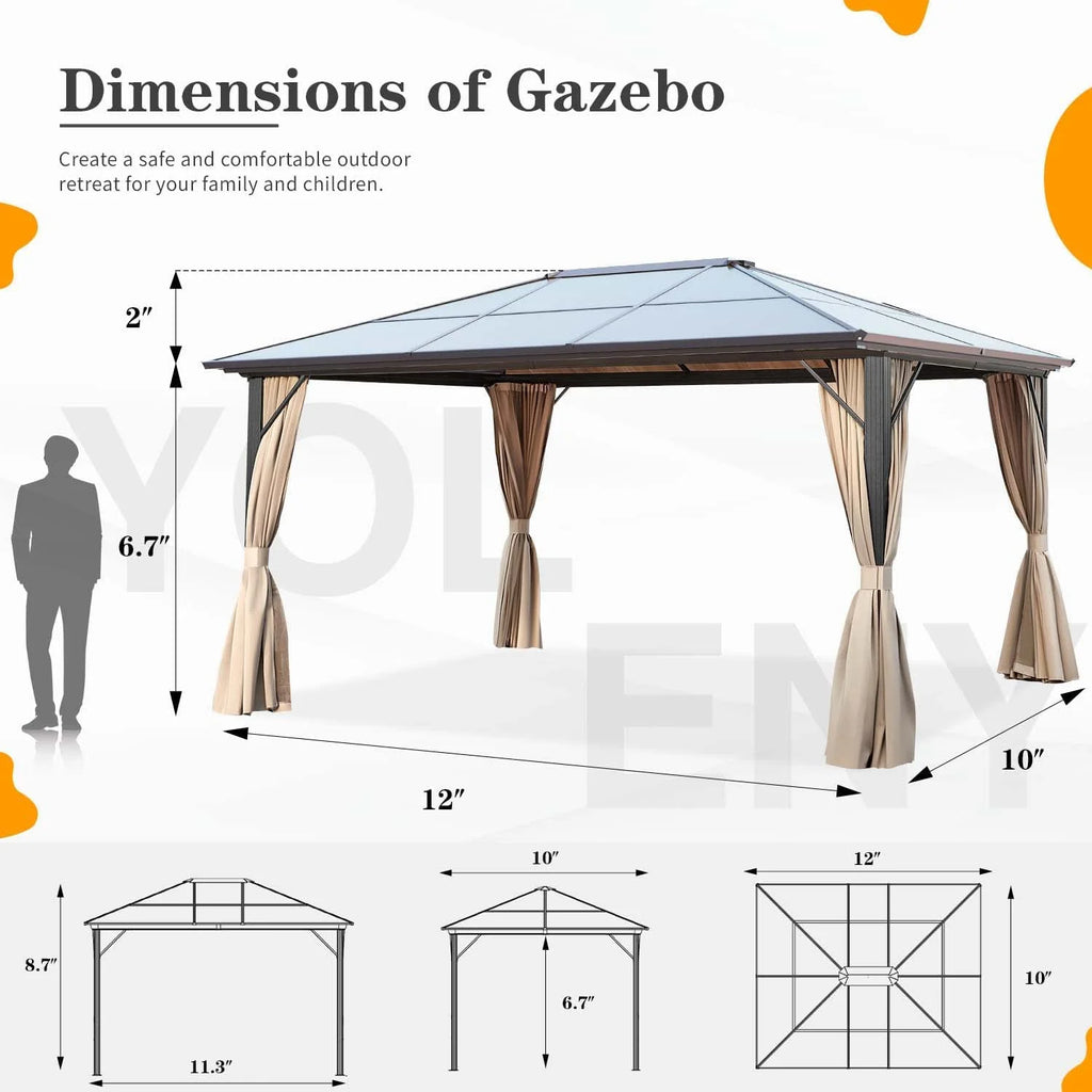 Brown 10 ft Hardtop Polycarbonate Gazebo A5103