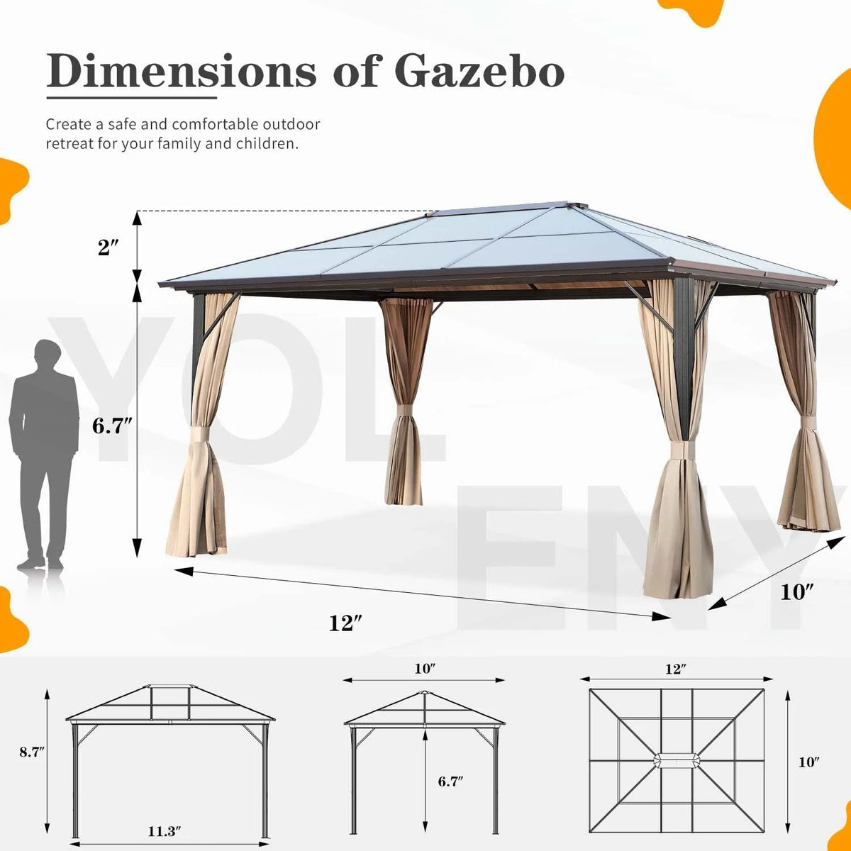 Brown 10 ft Hardtop Polycarbonate Gazebo A5103
