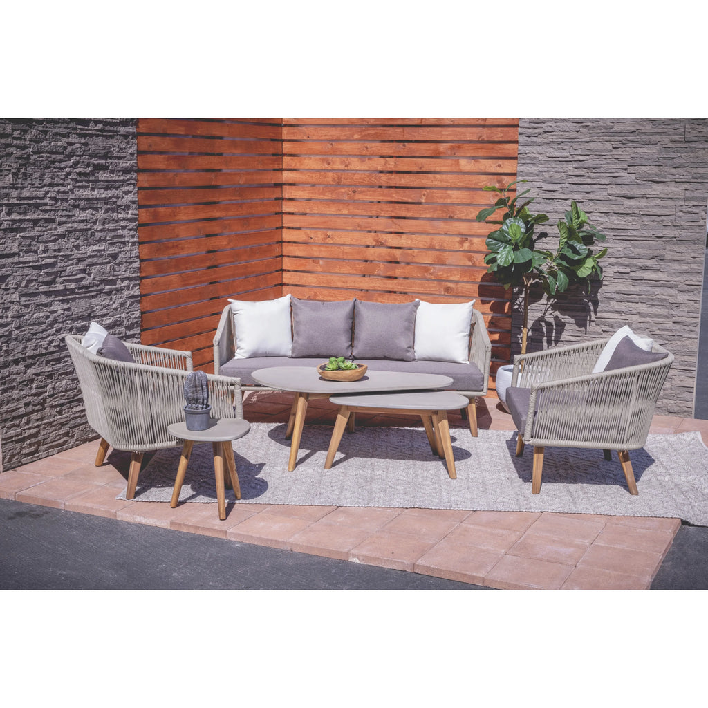 Gray Woven Rope Wood Outdoor Sofa with Polyester Cushions N939