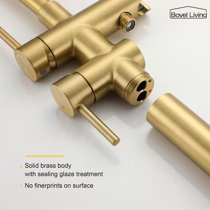 Brushed Gold Freestanding Bathtub Faucet with Handheld Shower Y852957