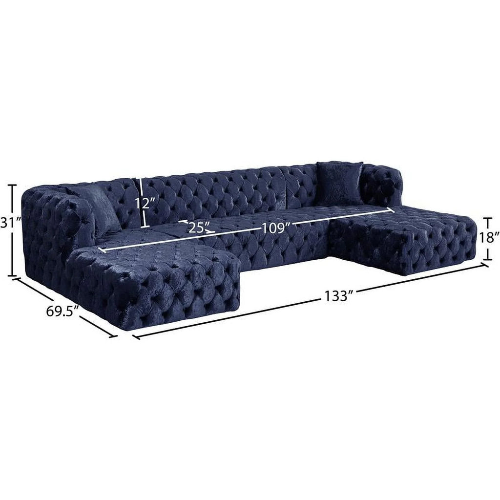 Navy Velvet 3pc Sectional Y6287