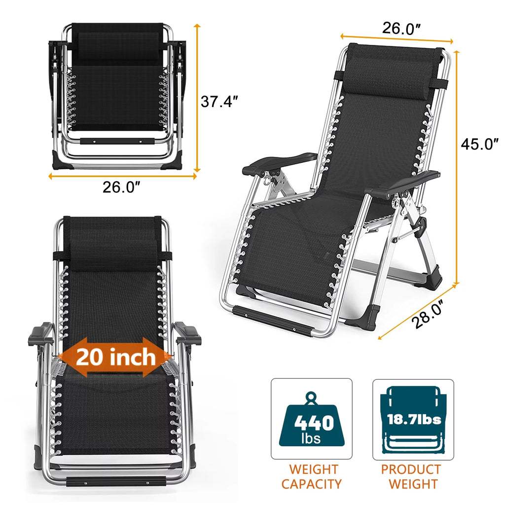 Zero Gravity Folding Lounge Chair with Cushion, Cup Holder, Pillow Y4330