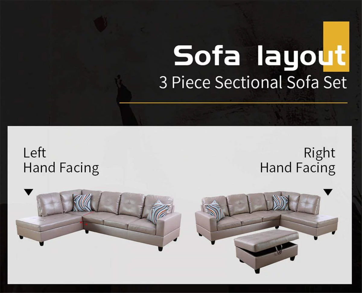 Latte Leather L-Shaped Sectional Sofa Set with Storage Ottoman Z959451