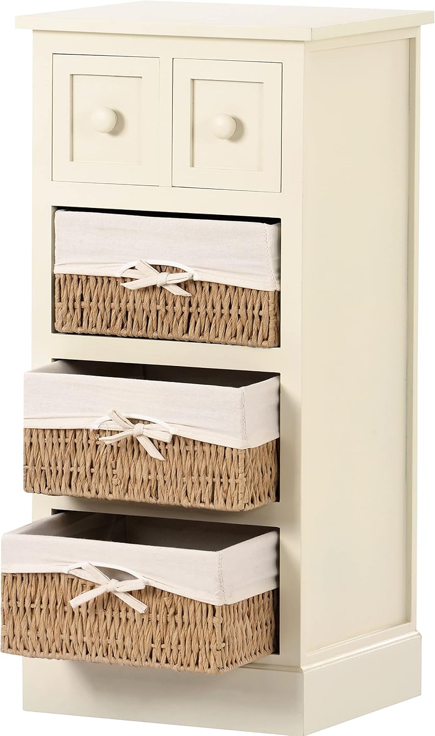 Wicker Storage Cabinet, 2-Drawer Chest with 3 Baskets, Espresso L487107