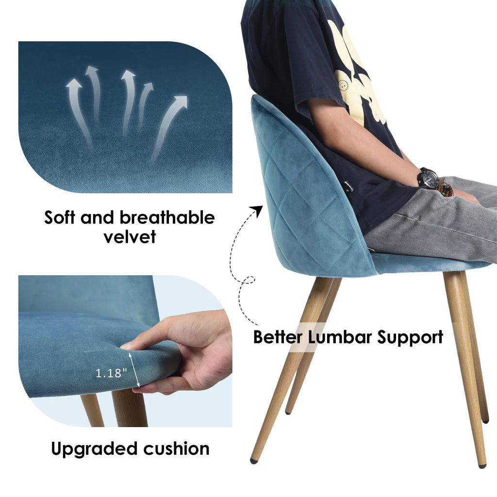 Velvet Dining Chairs Set of 2 with Backrest Blue J319024
